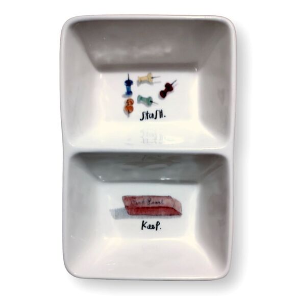 Rae Dunn 2017 OG Graphic Office Divided Two Compartment Dish Organizer White - Picture 1 of 8